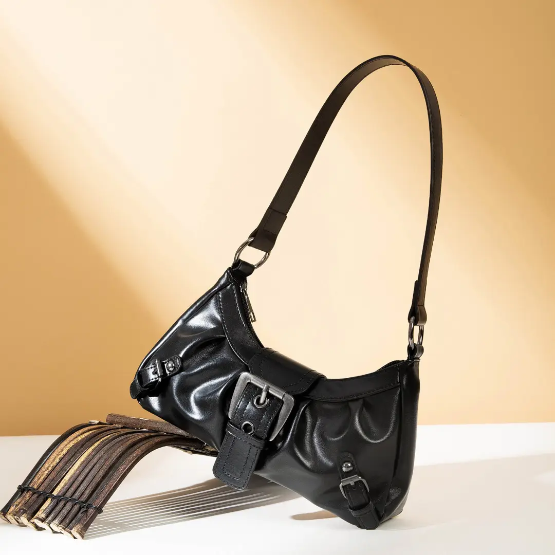 Black PU Leather Women's Shoulder Bag Y2K Style — feature 7