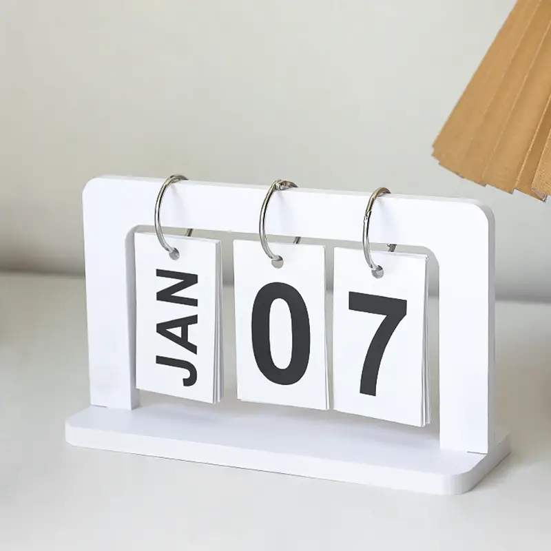 European-style creative dining table furnishings pure white wooden desktop flip calendar entrance kindergarten date card shooting props