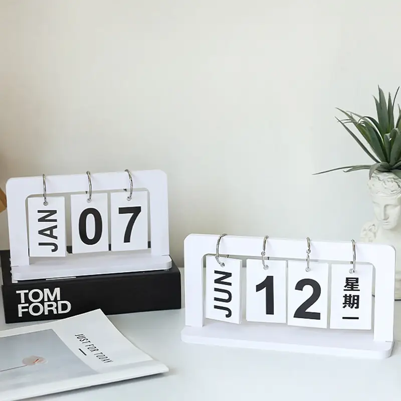 European-style creative dining table furnishings pure white wooden desktop flip calendar entrance kindergarten date card shooting props