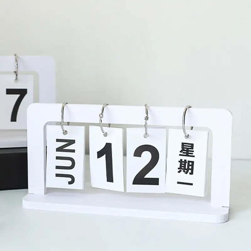 European-style creative dining table furnishings pure white wooden desktop flip calendar entrance kindergarten date card shooting props