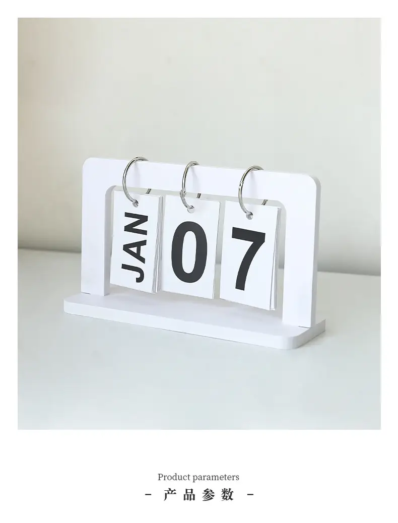 European-style creative dining table furnishings pure white wooden desktop flip calendar entrance kindergarten date card shooting props — feature 2
