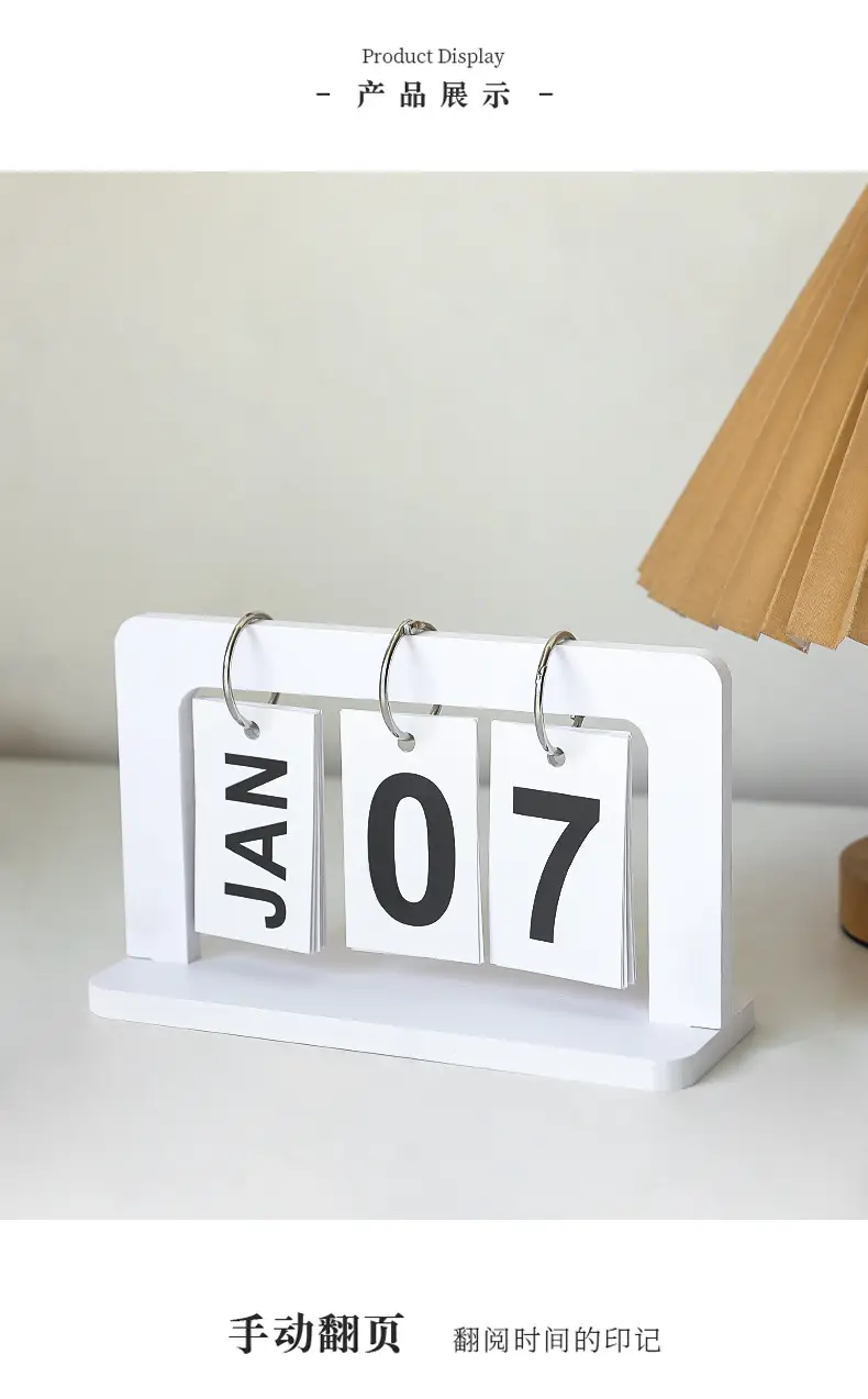European-style creative dining table furnishings pure white wooden desktop flip calendar entrance kindergarten date card shooting props — feature 4