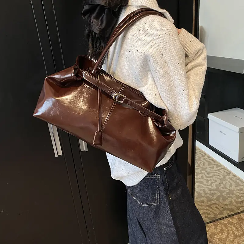 Luxury Brown Leather Handbag Single Shoulder - Image 5