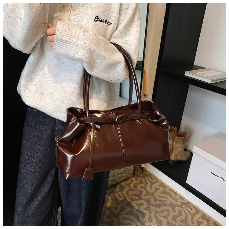 Luxury Brown Leather Handbag Single Shoulder — feature 14