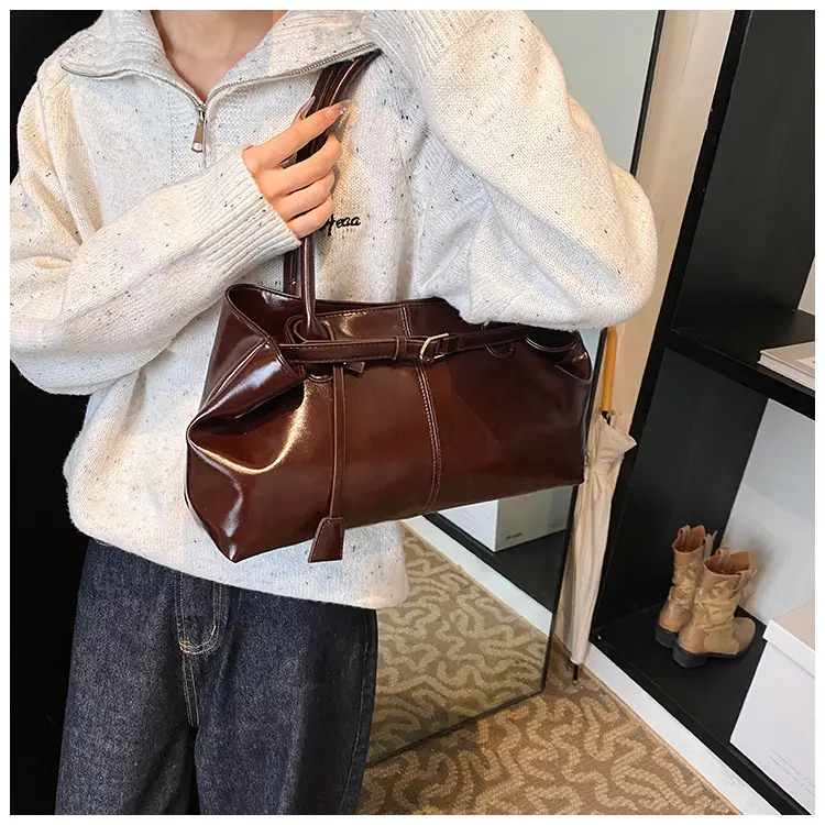 Luxury Brown Leather Handbag Single Shoulder — feature 15