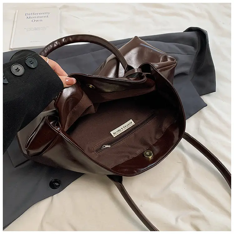 Luxury Brown Leather Handbag Single Shoulder — feature 21
