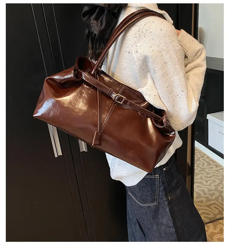 Luxury Brown Leather Handbag Single Shoulder — feature 3