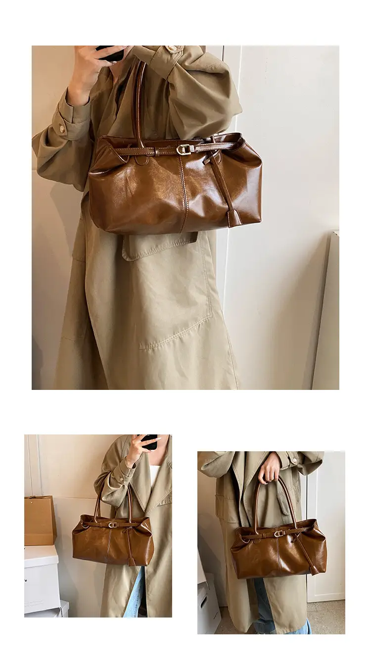 Luxury Brown Leather Handbag Single Shoulder — feature 6