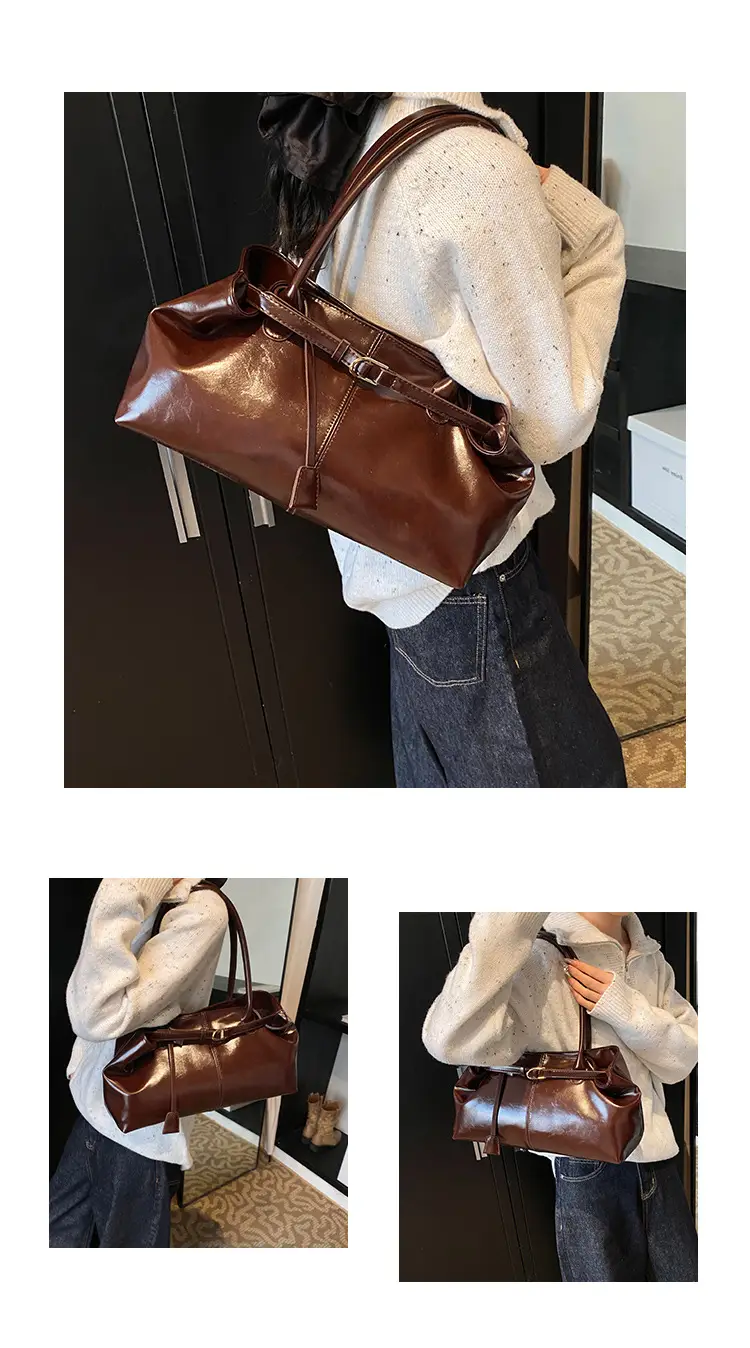 Luxury Brown Leather Handbag Single Shoulder — feature 8