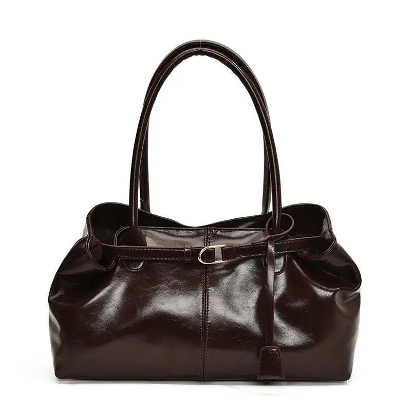 Luxury Brown Leather Handbag Single Shoulder - Image 3