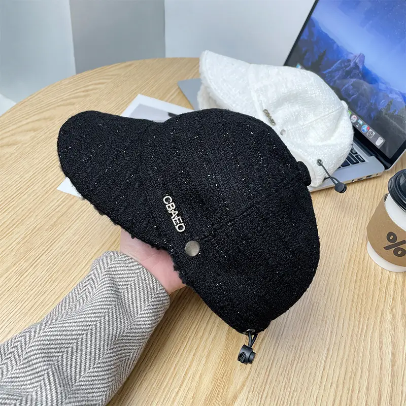 Women's Black Wide Brim Warm Cap 540cm — feature 8