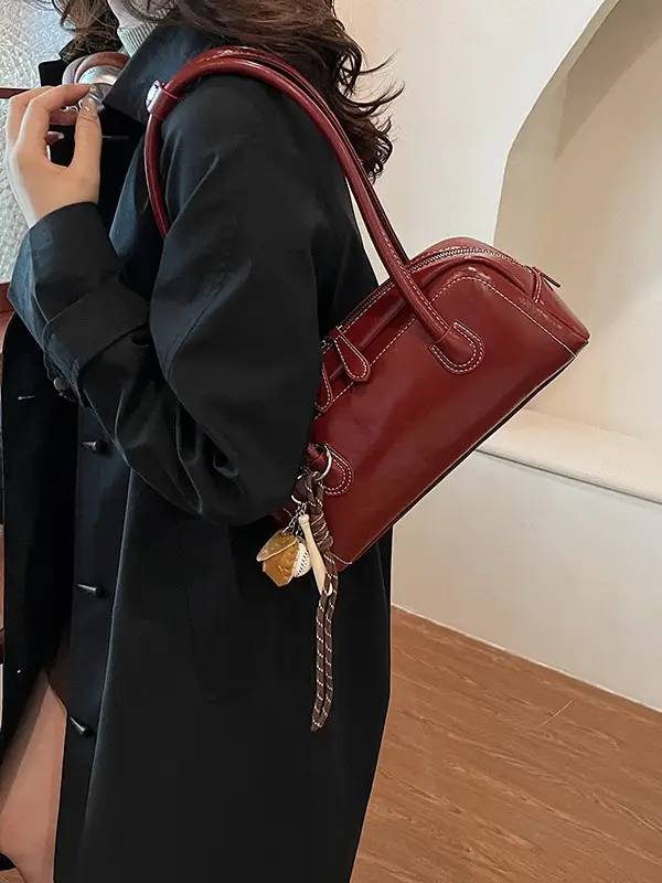 Women's Wine Red Shoulder Bag 2024 Autumn Winter - Image 14