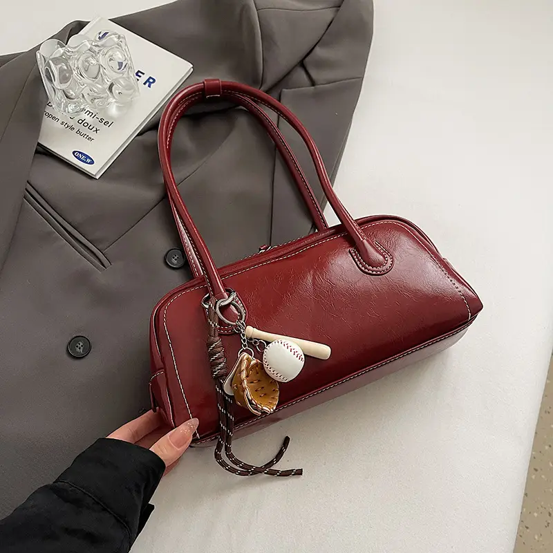 Women's Wine Red Shoulder Bag 2024 Autumn Winter - Image 4