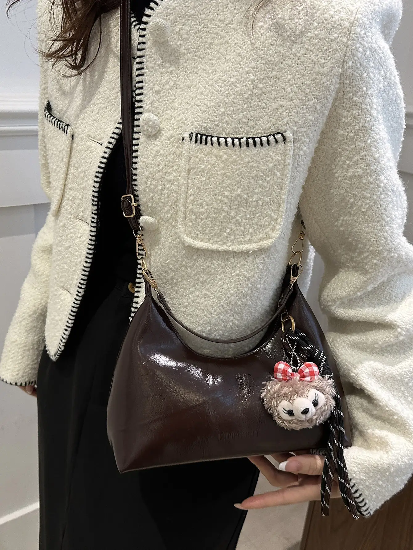 Women's Brown Leather Crossbody Bag 2024 New Autumn Winter - Image 5
