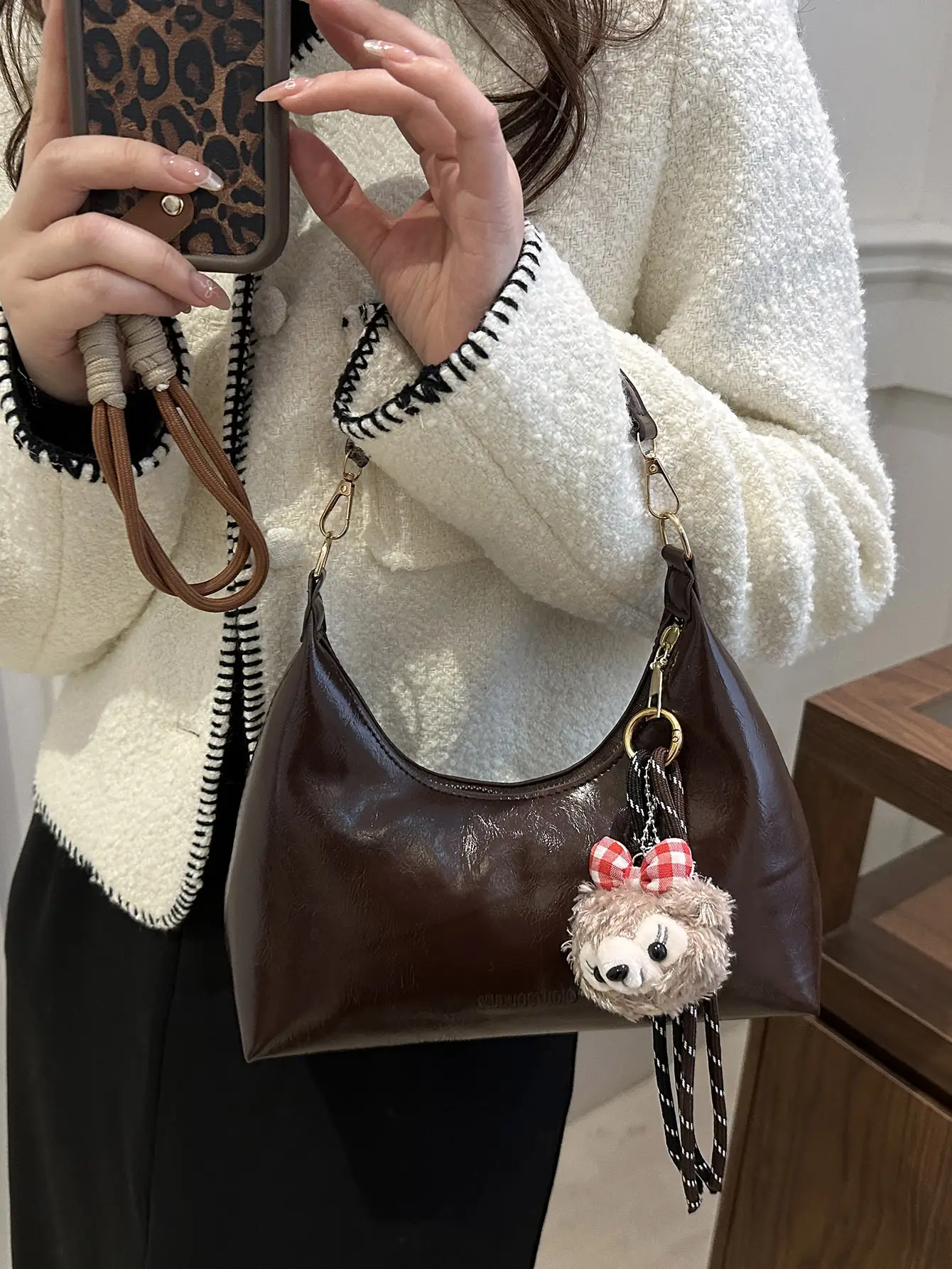 Women's Brown Leather Crossbody Bag 2024 New Autumn Winter - Image 6