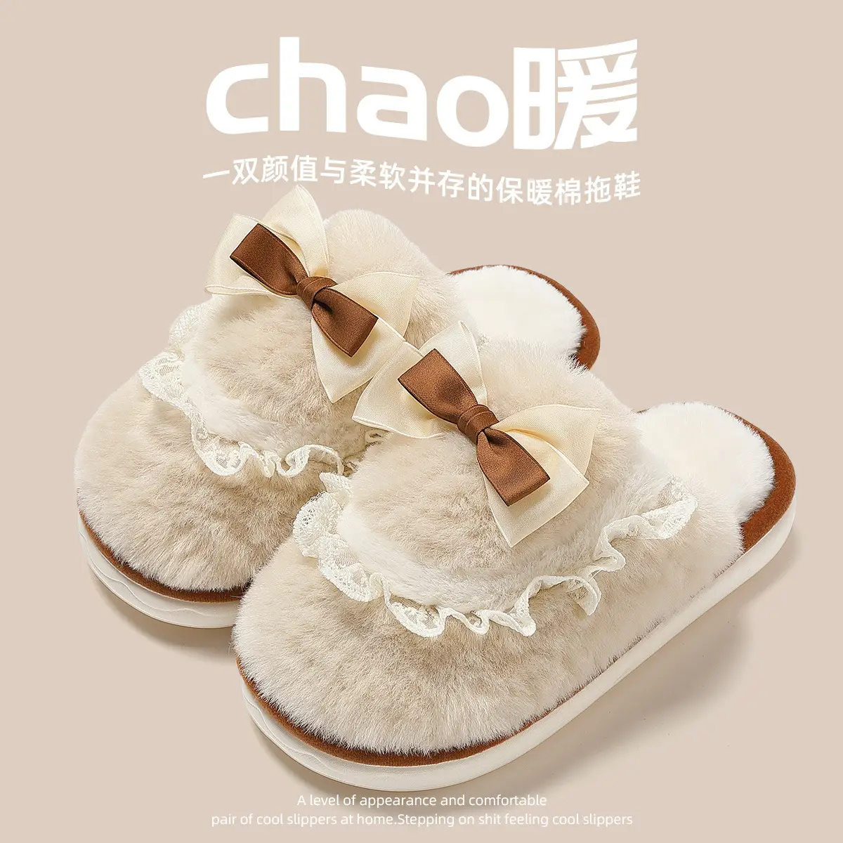 2024 New Cute Pink Bow Warm Cotton Slippers Women Winter - Image 6