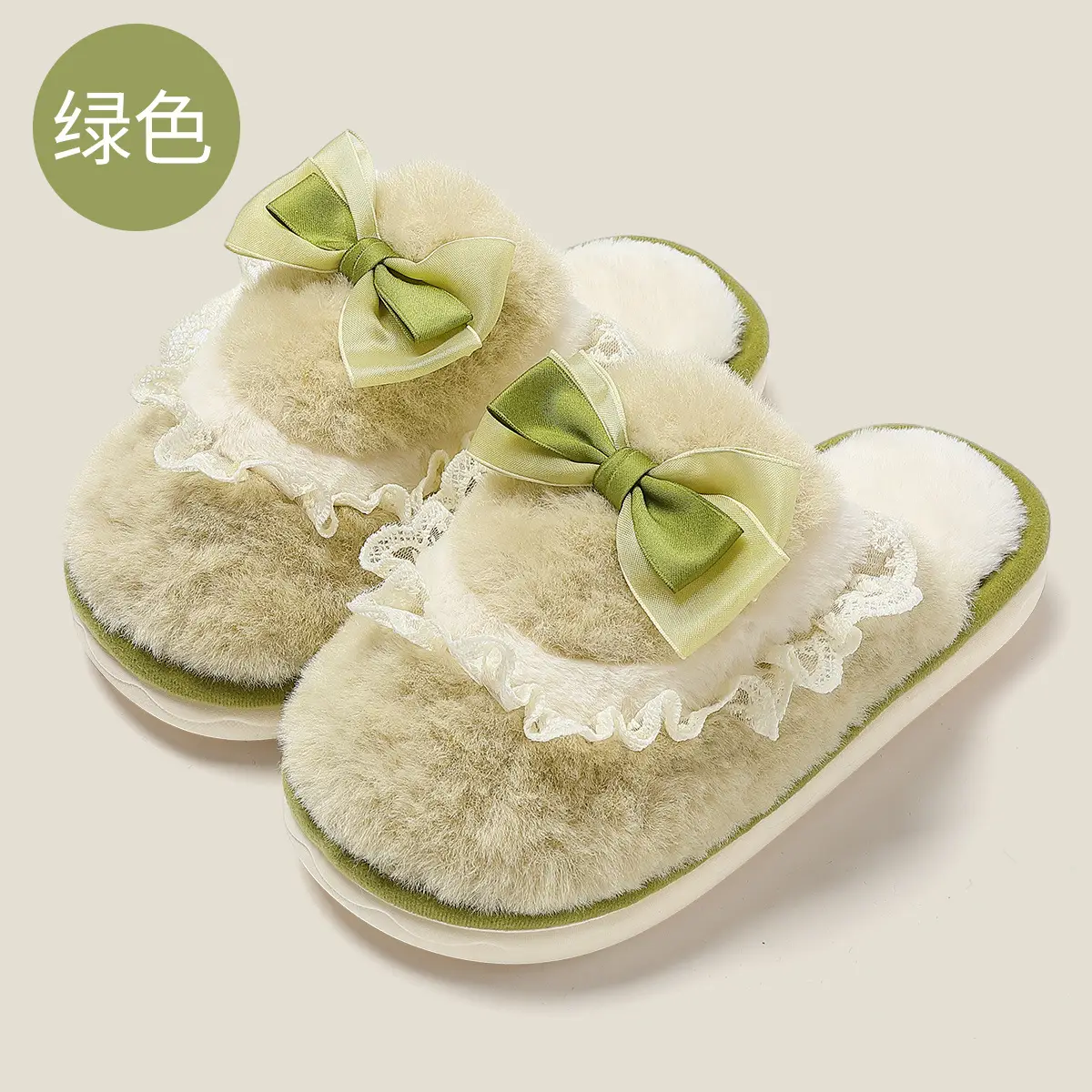 2024 New Cute Pink Bow Warm Cotton Slippers Women Winter - Image 4