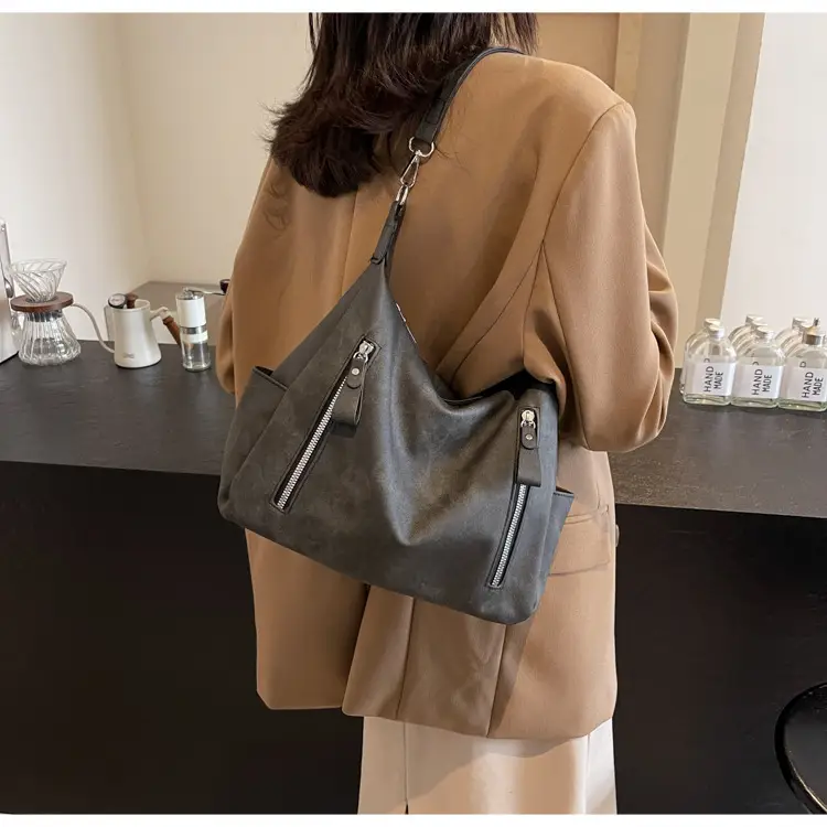Women's Large Capacity Black Tote Bag with Shoulder Strap — feature 23