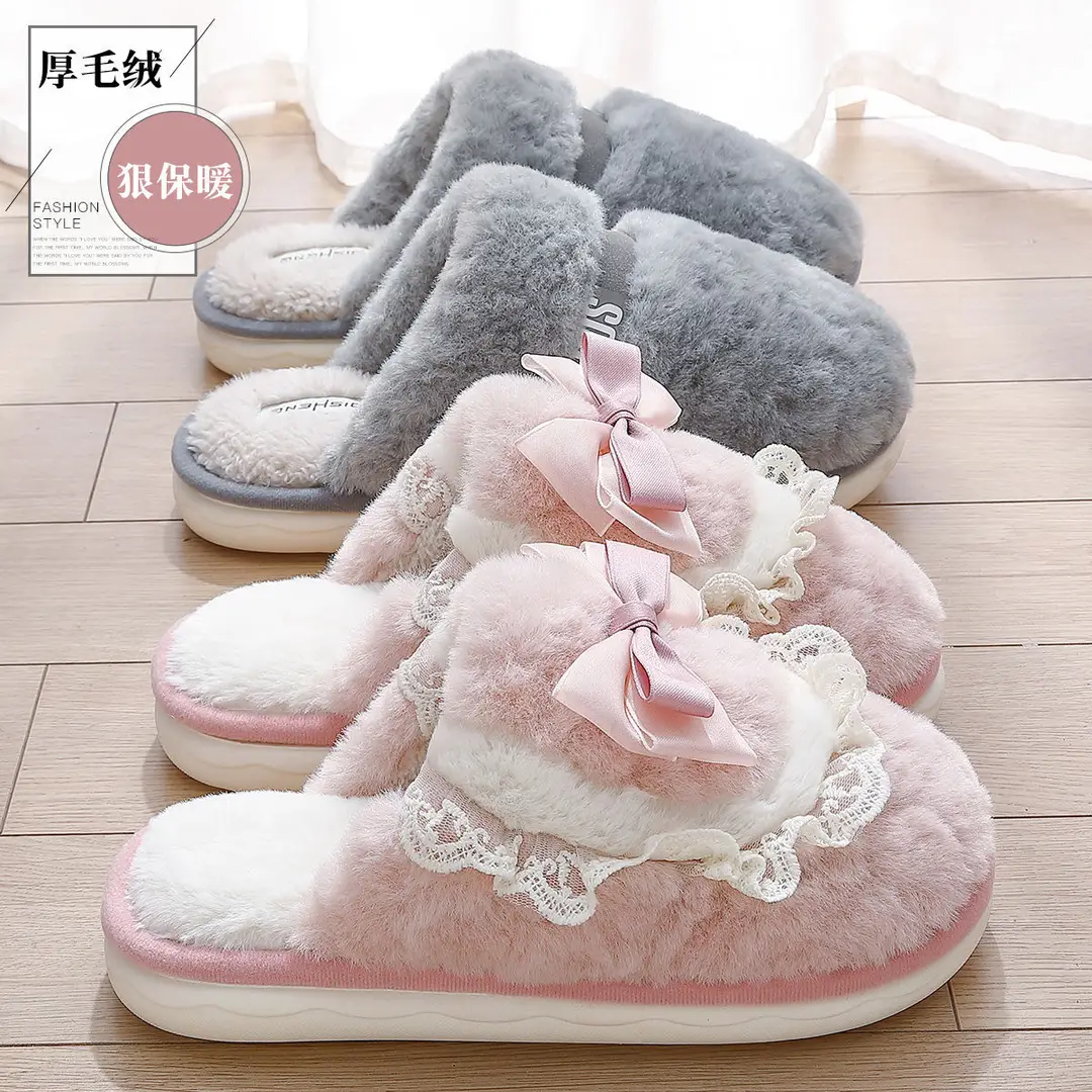 2024 new arrival cotton slippers women autumn and winter home indoor girls heart ins non-slip plush slippers women - Image 5