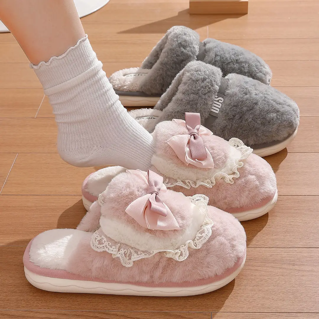 2024 new arrival cotton slippers women autumn and winter home indoor girls heart ins non-slip plush slippers women - Image 8