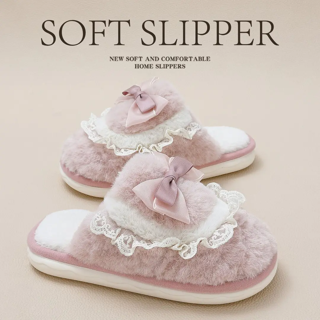 2024 new arrival cotton slippers women autumn and winter home indoor girls heart ins non-slip plush slippers women - Image 9