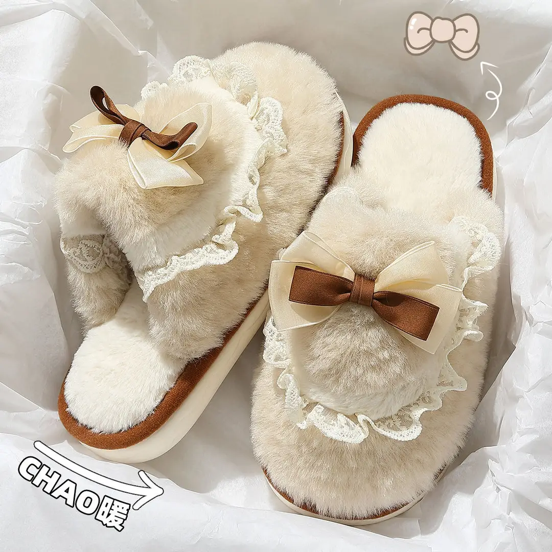 2024 new arrival cotton slippers women autumn and winter home indoor girls heart ins non-slip plush slippers women - Image 2