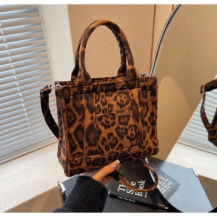 Vintage Leopard Tote Bag Women 2024 Commuter Crossbody Large Capacity
