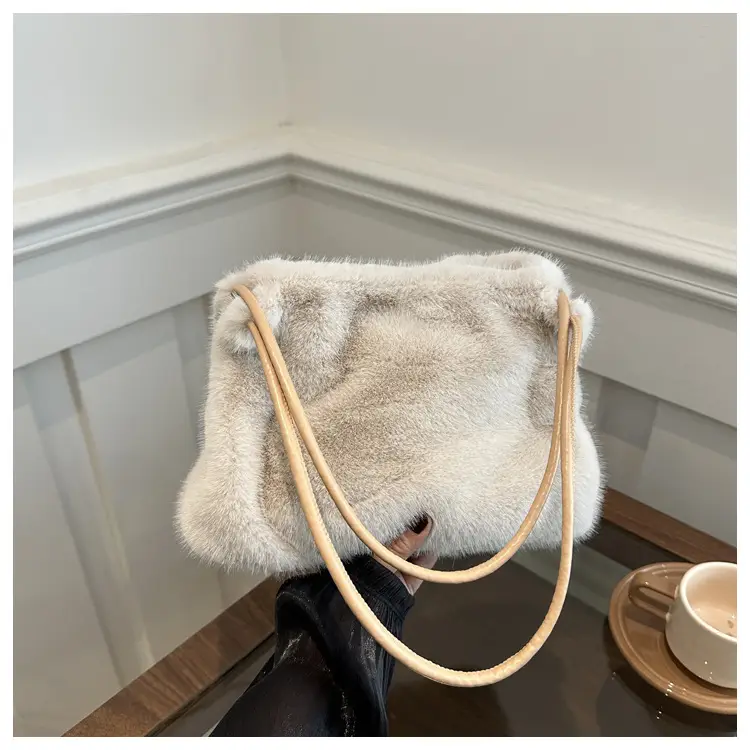 Black Plush Shoulder Bag for Women Autumn 2024 - Image 3