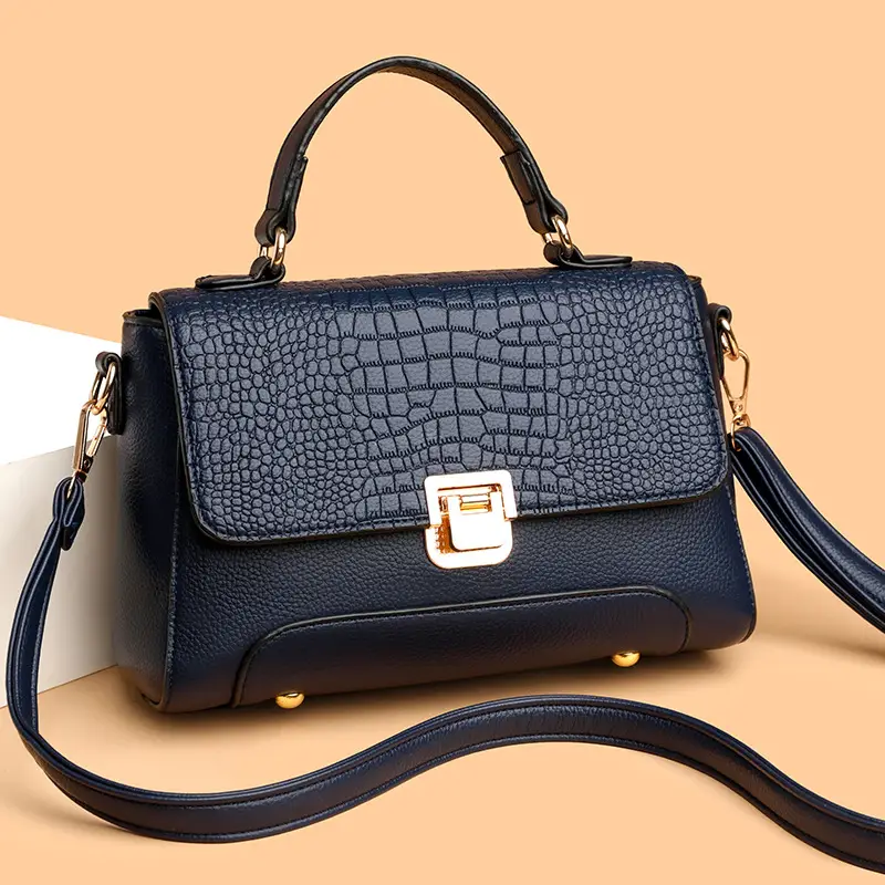 Black Croc Leather Crossbody Bag for Women