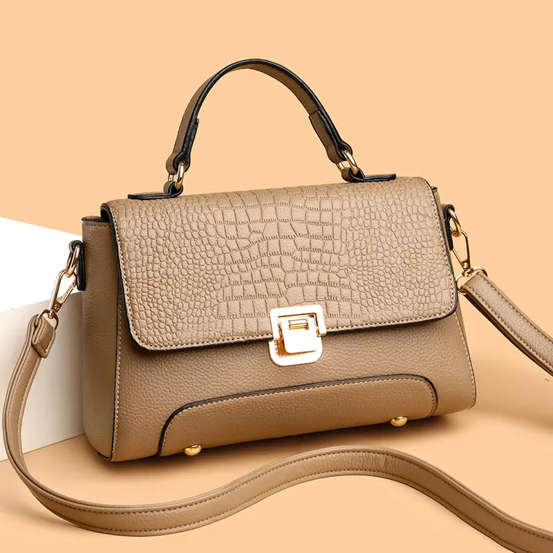 Black Croc Leather Crossbody Bag for Women