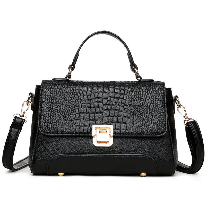 Black Croc Leather Crossbody Bag for Women