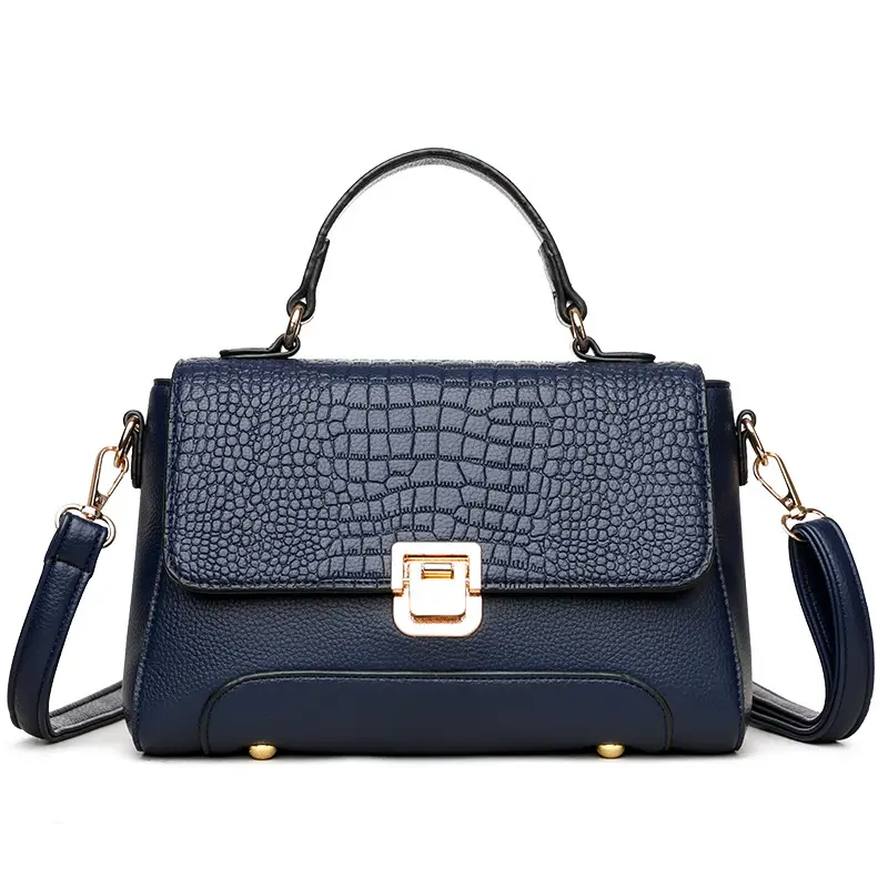 Black Croc Leather Crossbody Bag for Women