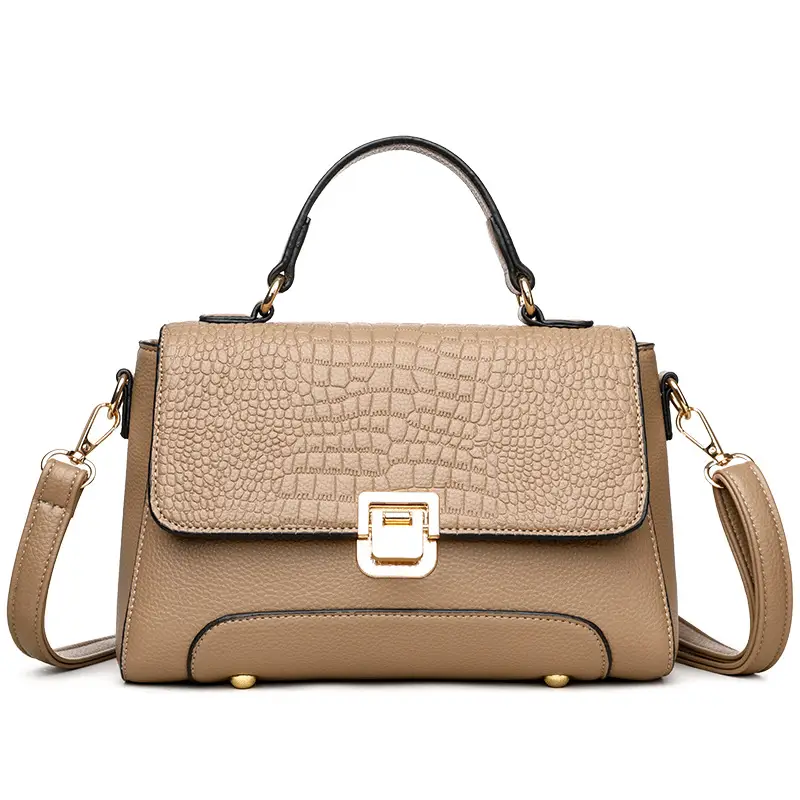 Black Croc Leather Crossbody Bag for Women