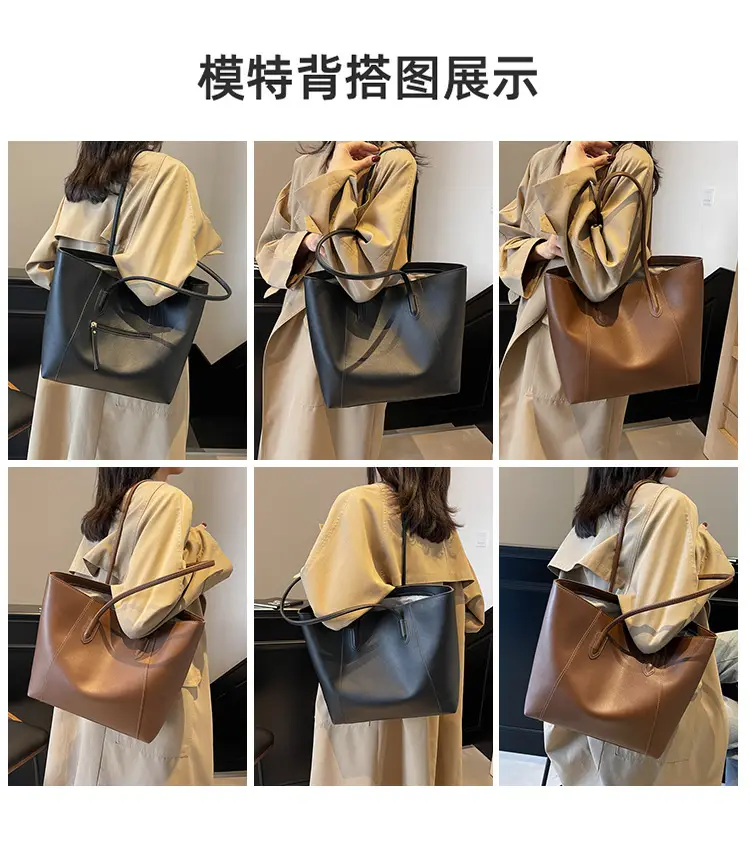 Women's Large Capacity Brown Leather Tote Bag — feature 8