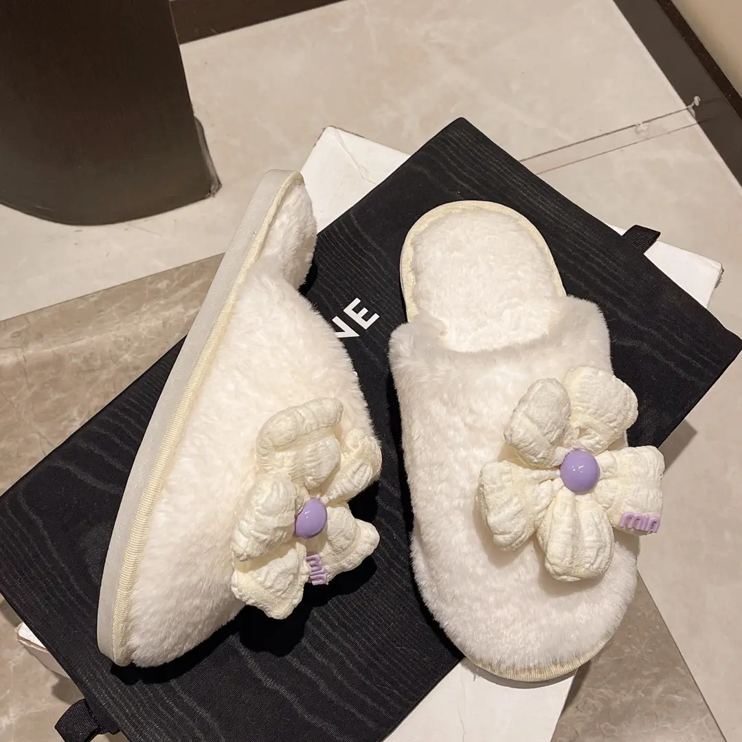 Foreign trade Baotou cute flower ladies plush slippers warm fluffy slippers sweet wind home cotton slippers wholesale — feature 25