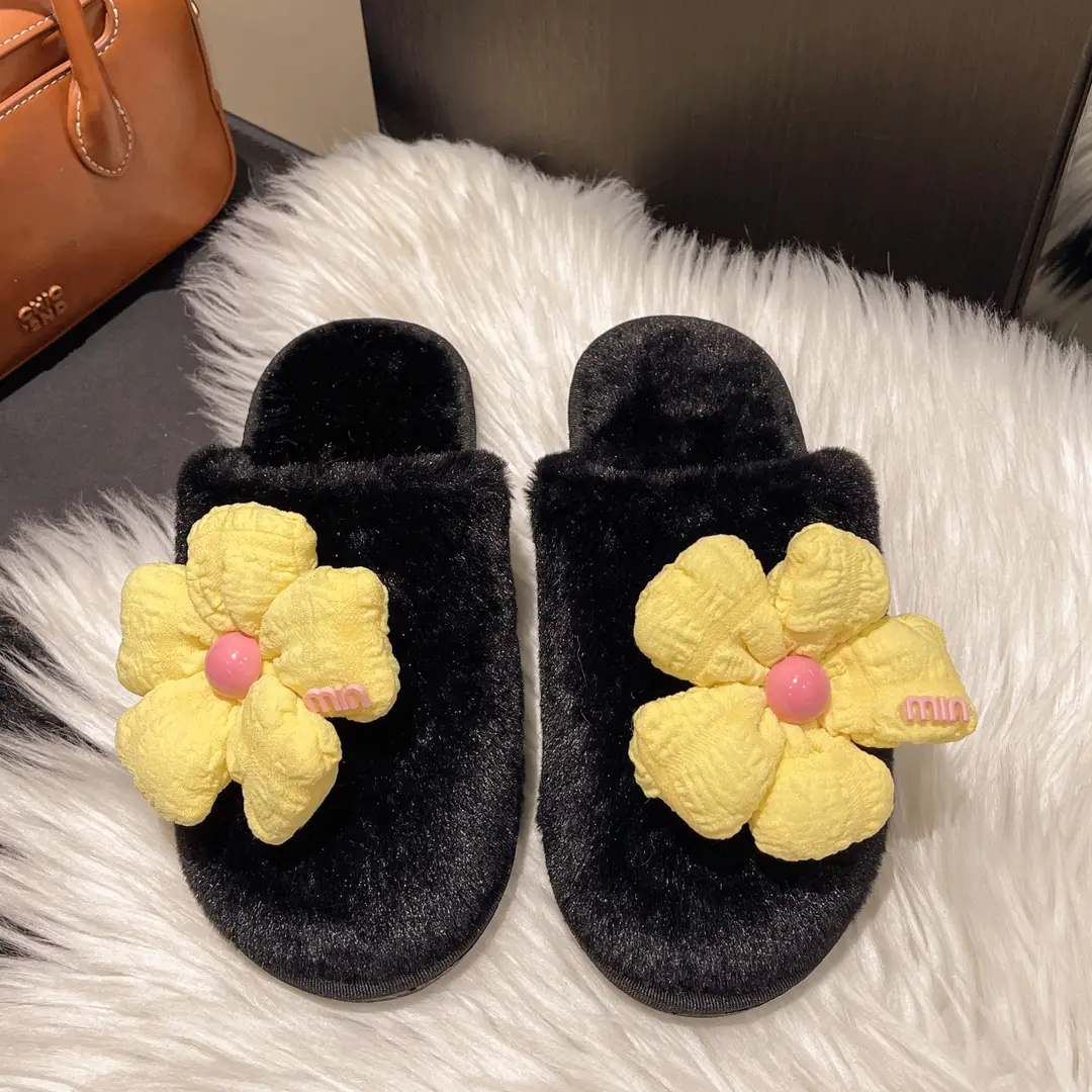 Foreign trade Baotou cute flower ladies plush slippers warm fluffy slippers sweet wind home cotton slippers wholesale — feature 26