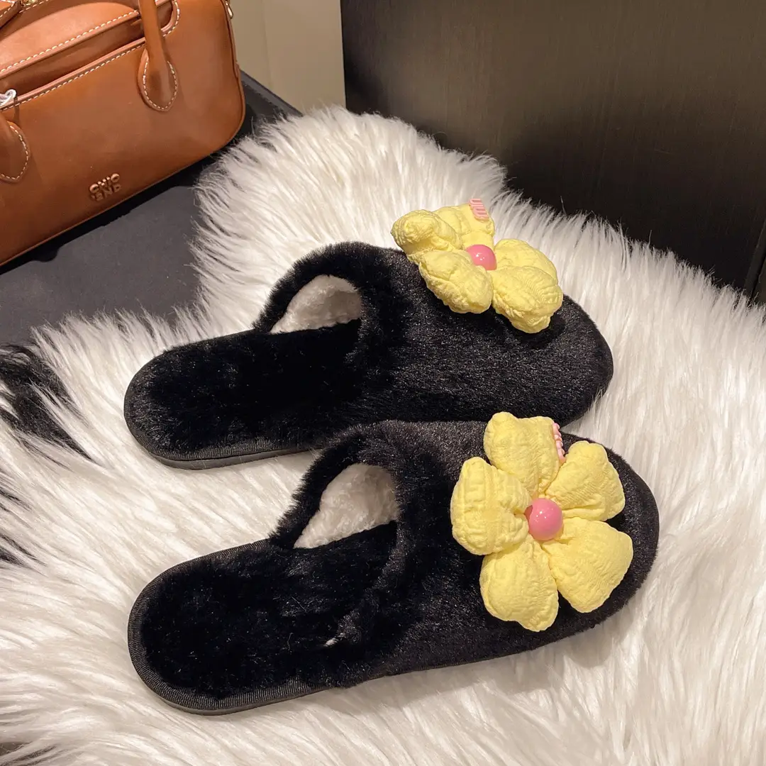 Foreign trade Baotou cute flower ladies plush slippers warm fluffy slippers sweet wind home cotton slippers wholesale — feature 27