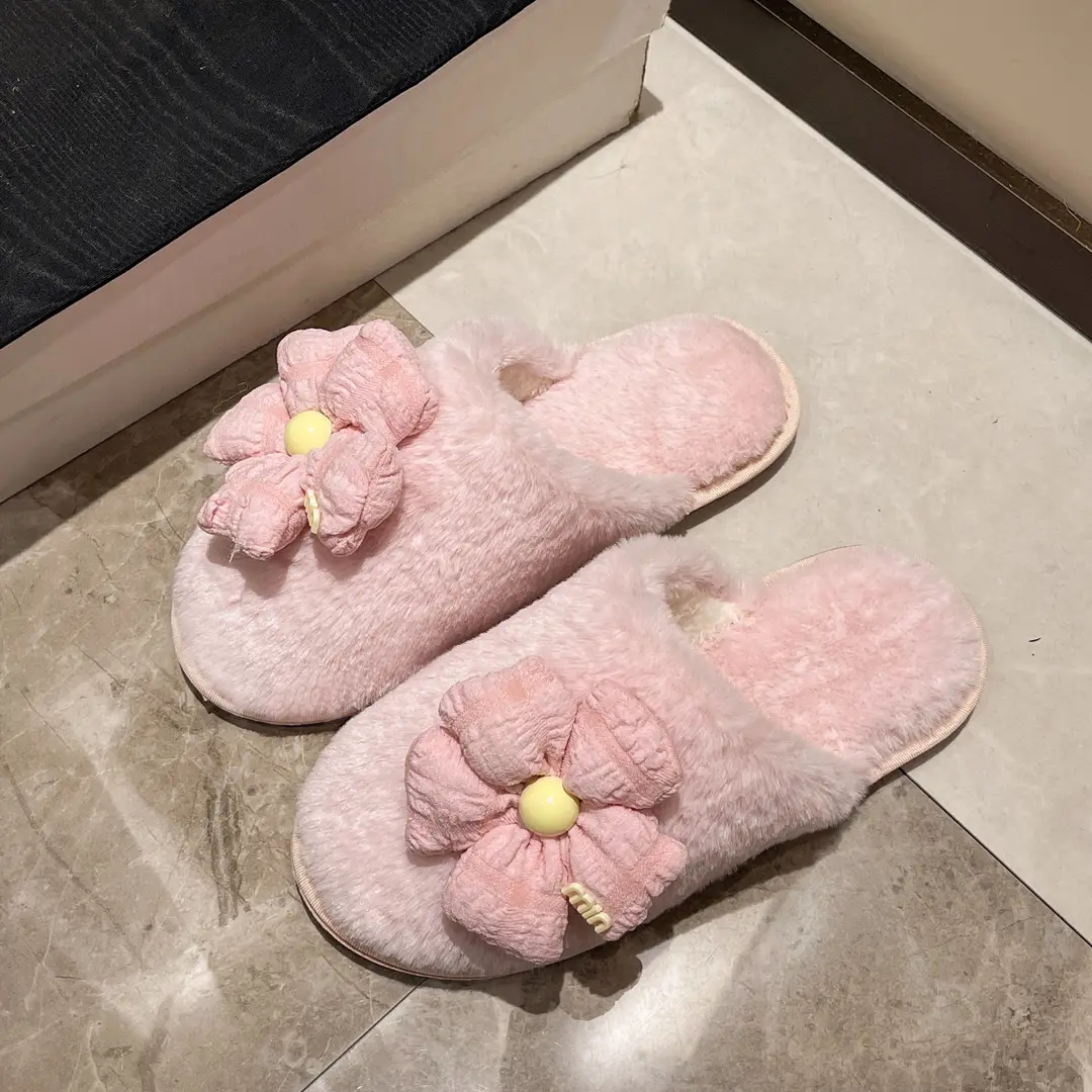 Foreign trade Baotou cute flower ladies plush slippers warm fluffy slippers sweet wind home cotton slippers wholesale — feature 29