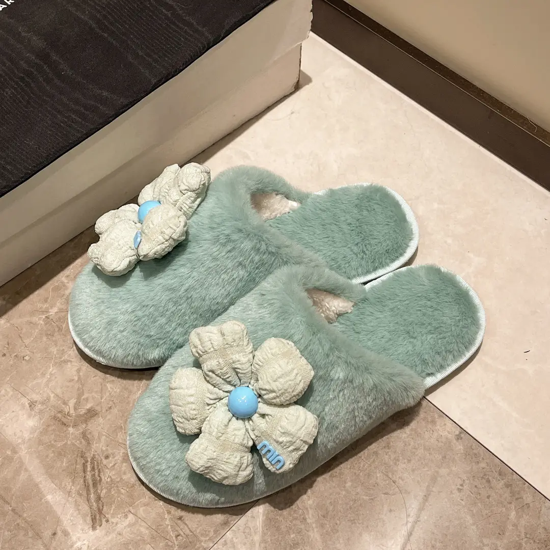 Foreign trade Baotou cute flower ladies plush slippers warm fluffy slippers sweet wind home cotton slippers wholesale — feature 30
