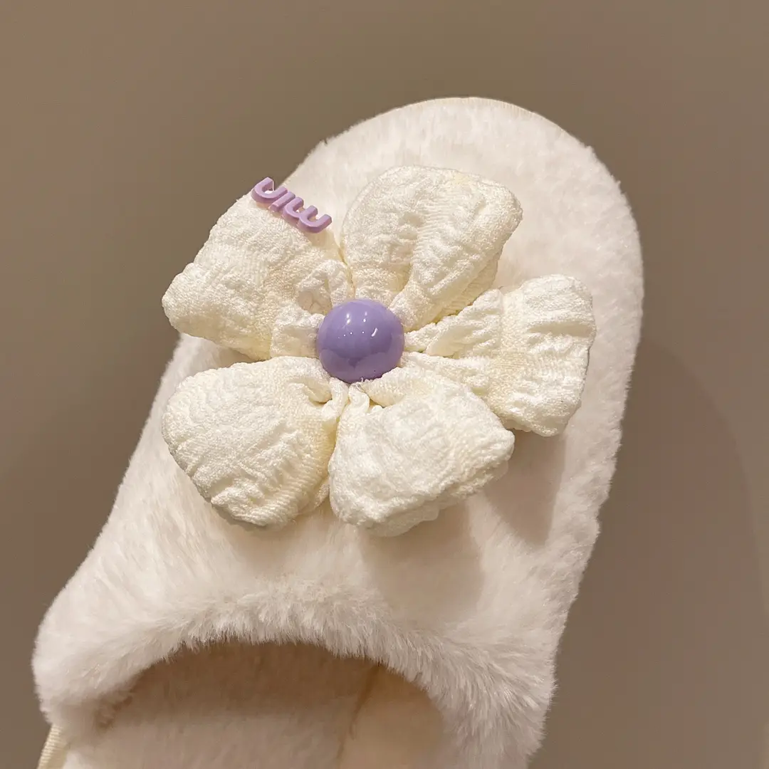 Foreign trade Baotou cute flower ladies plush slippers warm fluffy slippers sweet wind home cotton slippers wholesale — feature 32