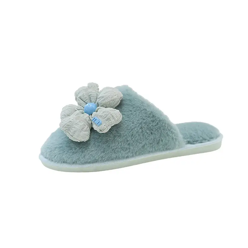 Foreign trade Baotou cute flower ladies plush slippers warm fluffy slippers sweet wind home cotton slippers wholesale — feature 39