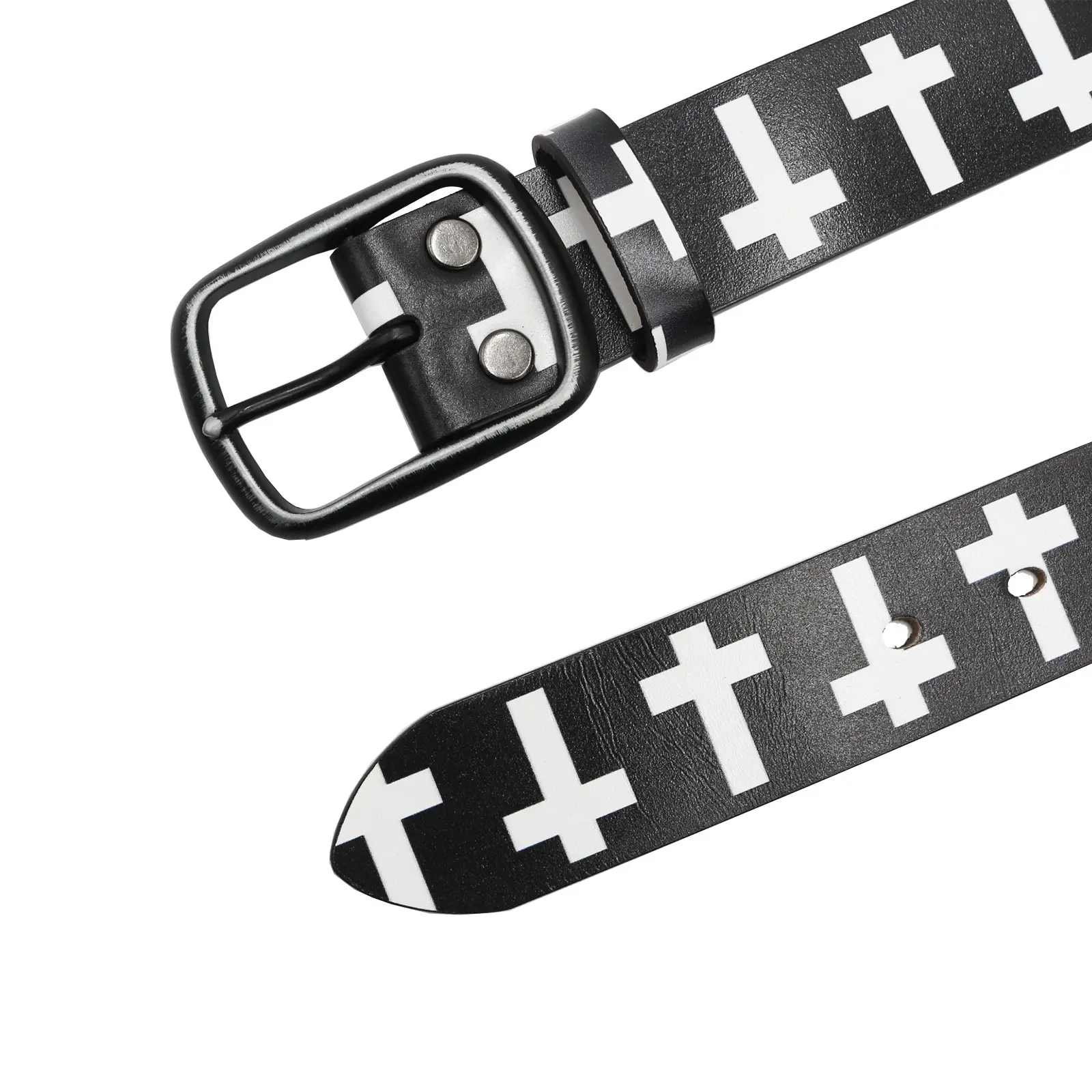 Vintage Black Cross Print Belt for Men - Image 4