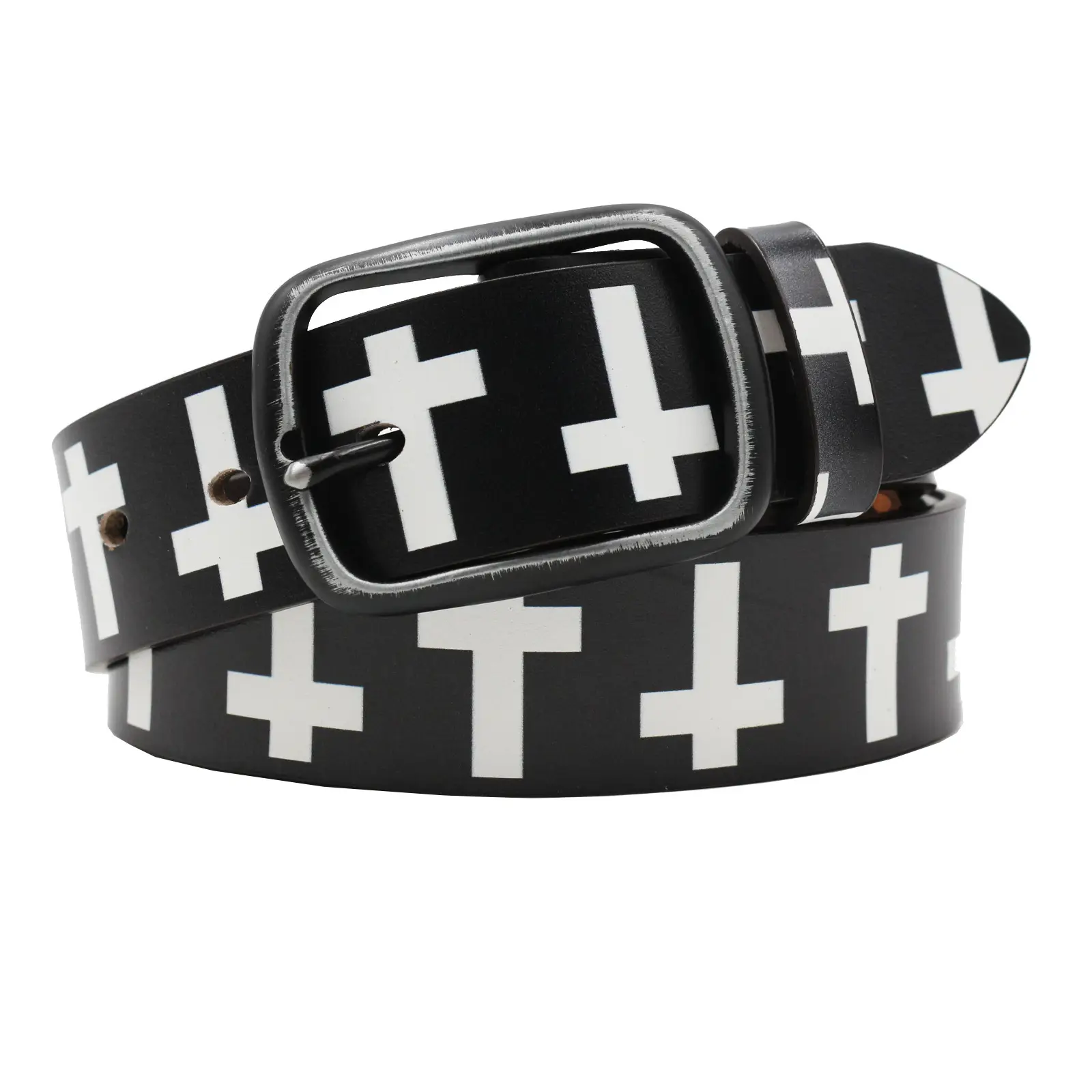 Vintage Black Cross Print Belt for Men - Image 6