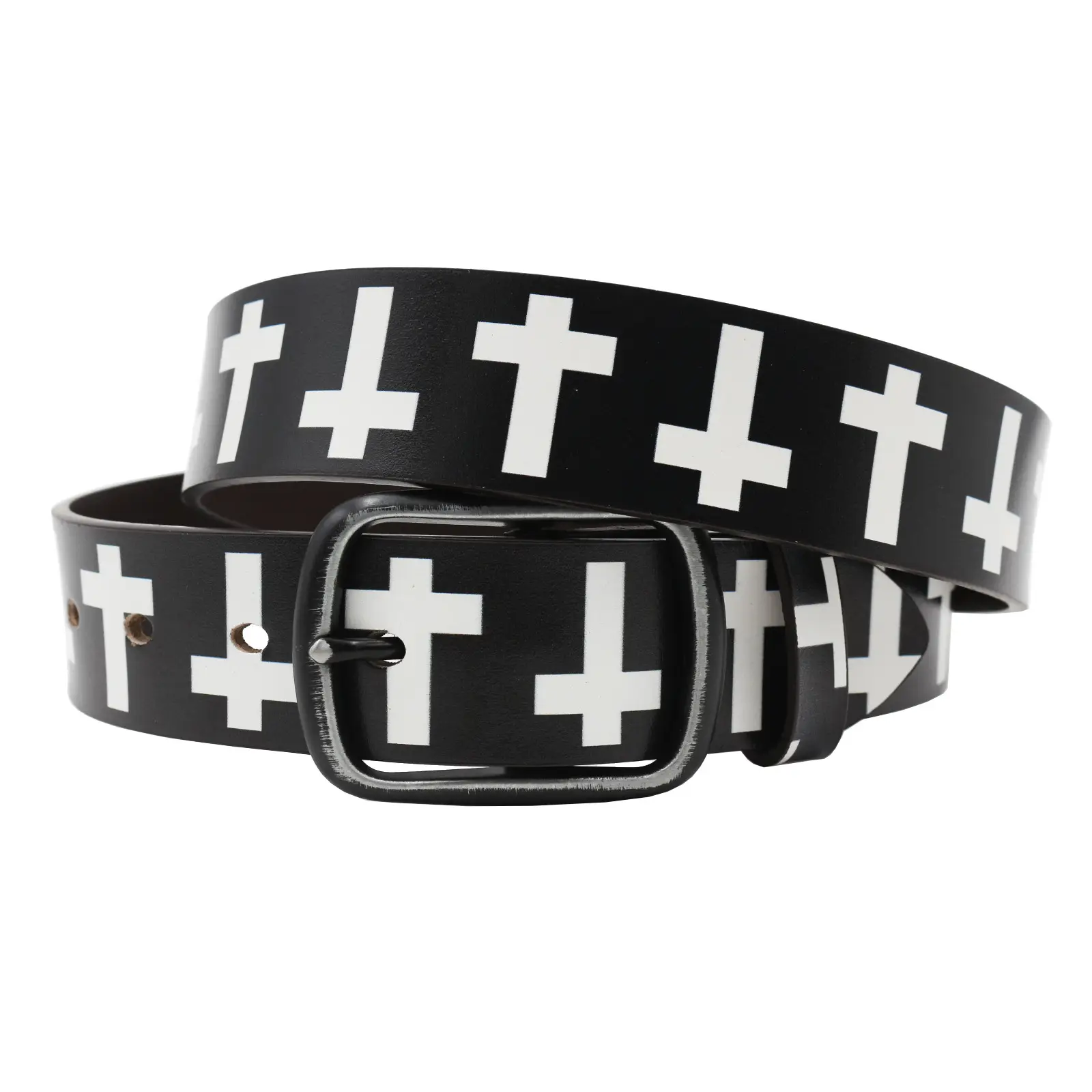 Vintage Black Cross Print Belt for Men — feature 1