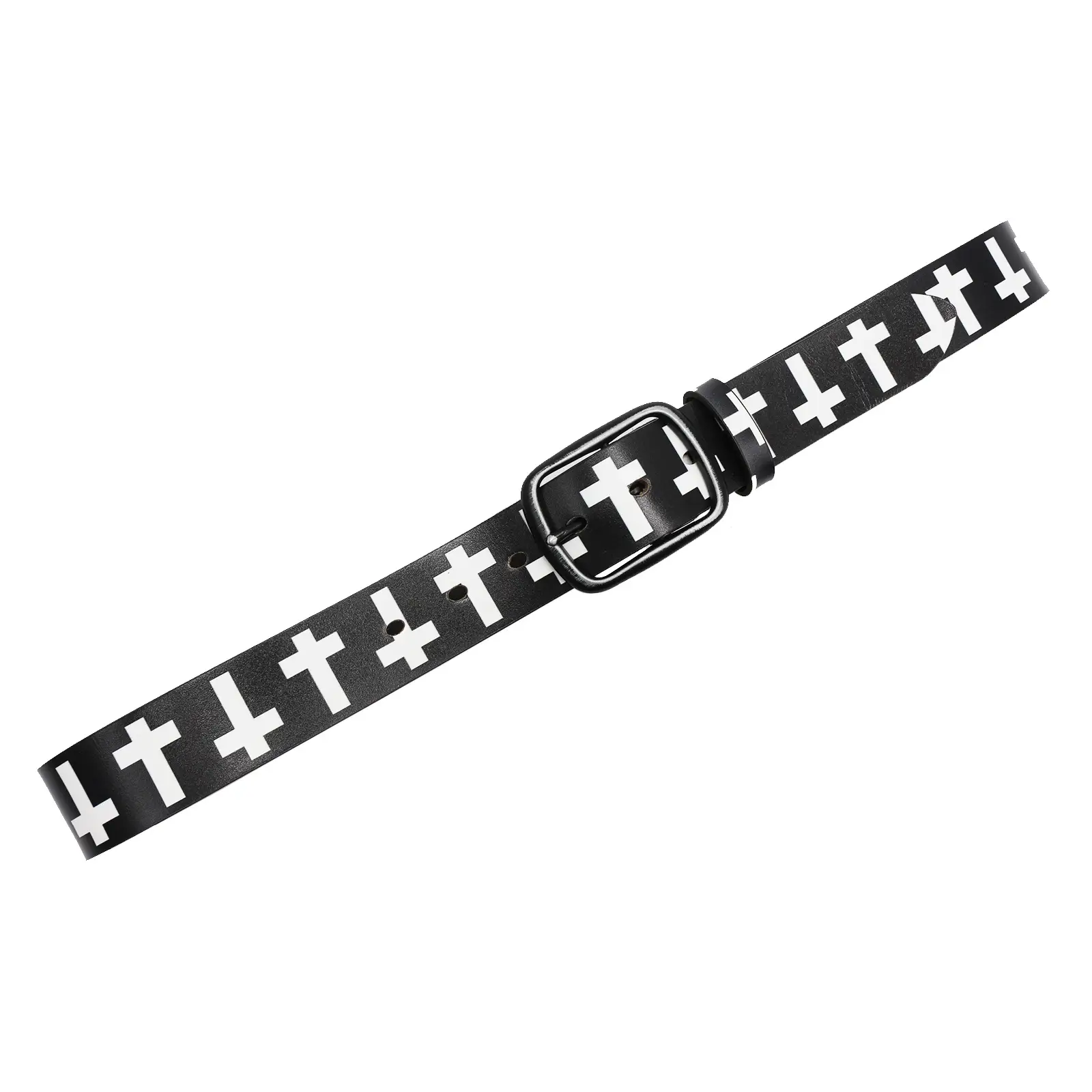 Vintage Black Cross Print Belt for Men — feature 10