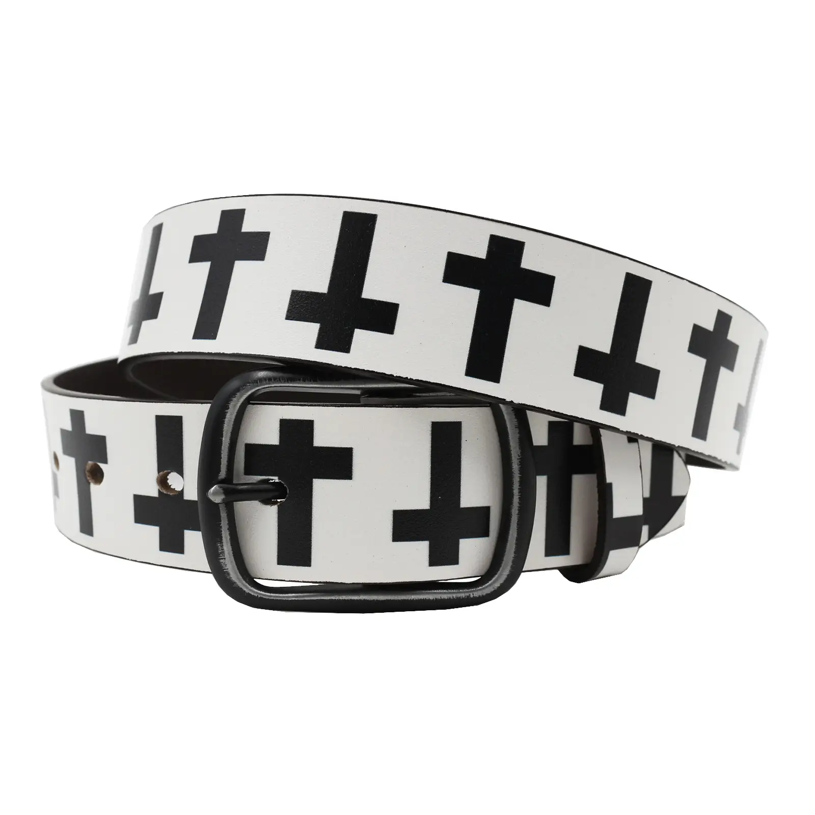 Vintage Black Cross Print Belt for Men — feature 11