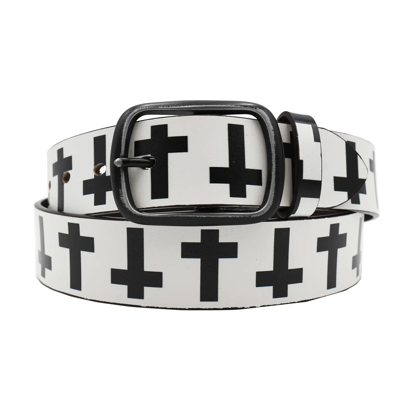 Vintage Black Cross Print Belt for Men — feature 12