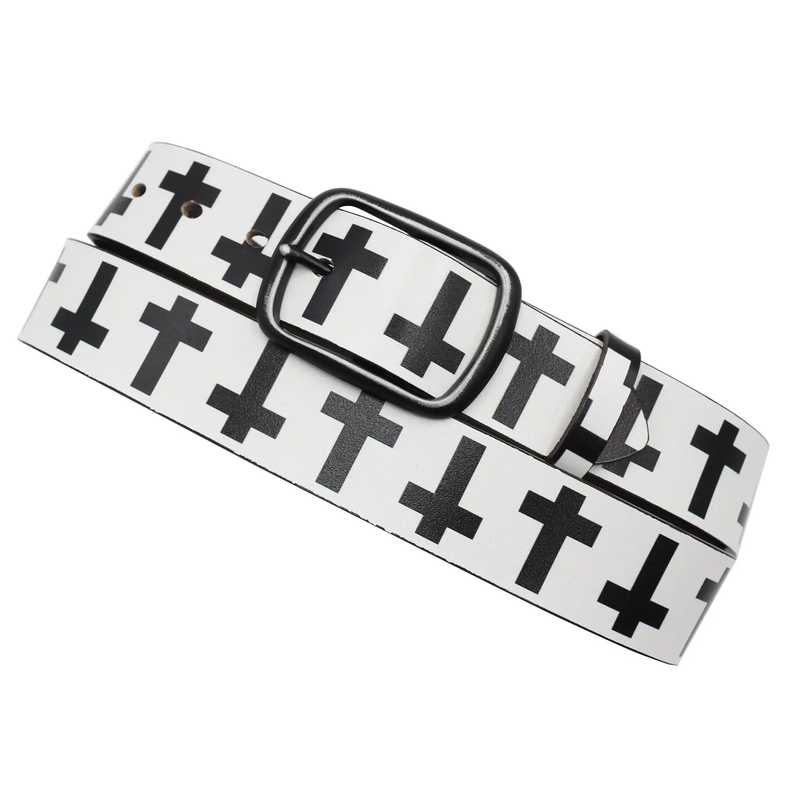 Vintage Black Cross Print Belt for Men — feature 13
