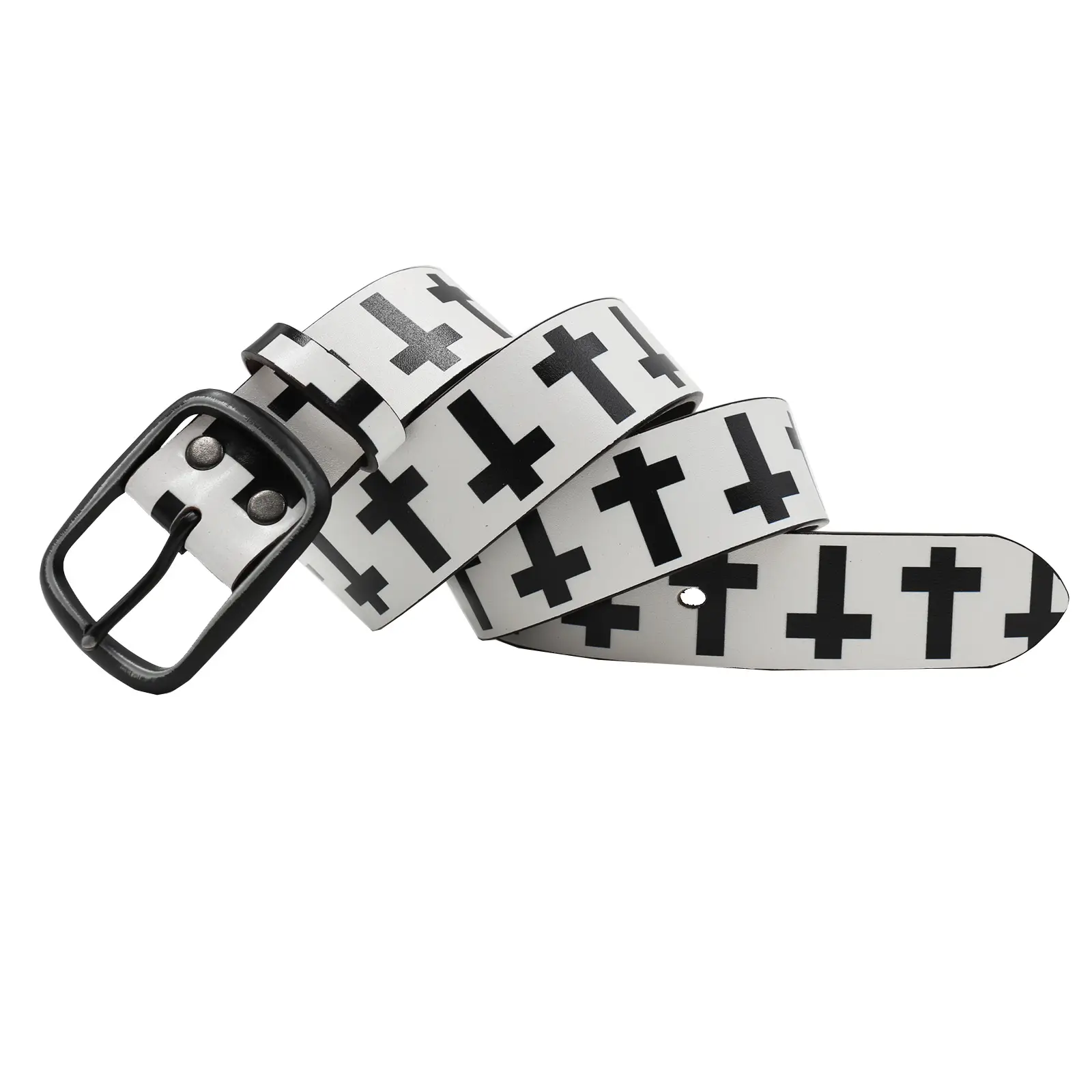 Vintage Black Cross Print Belt for Men — feature 15