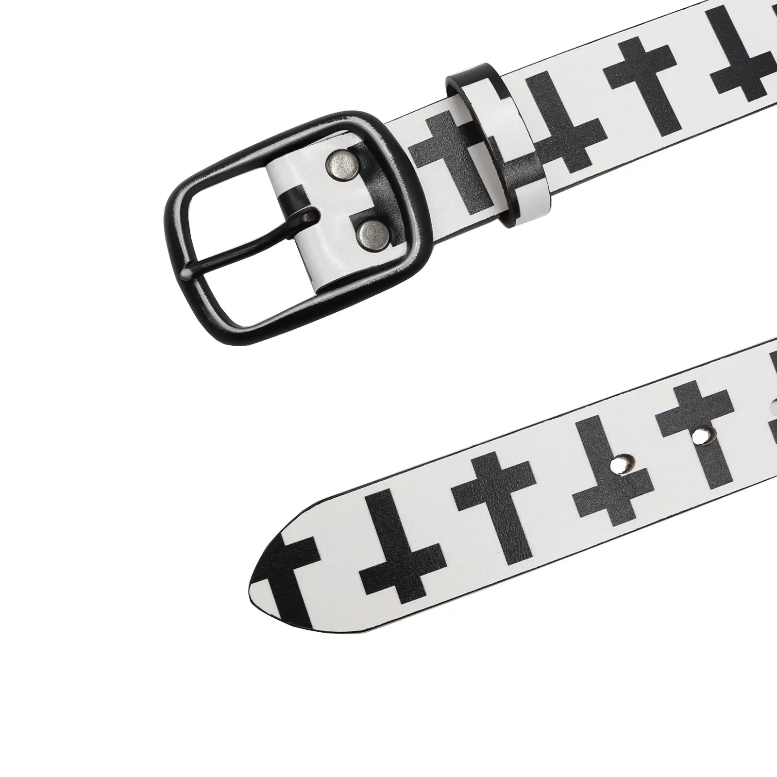 Vintage Black Cross Print Belt for Men — feature 16